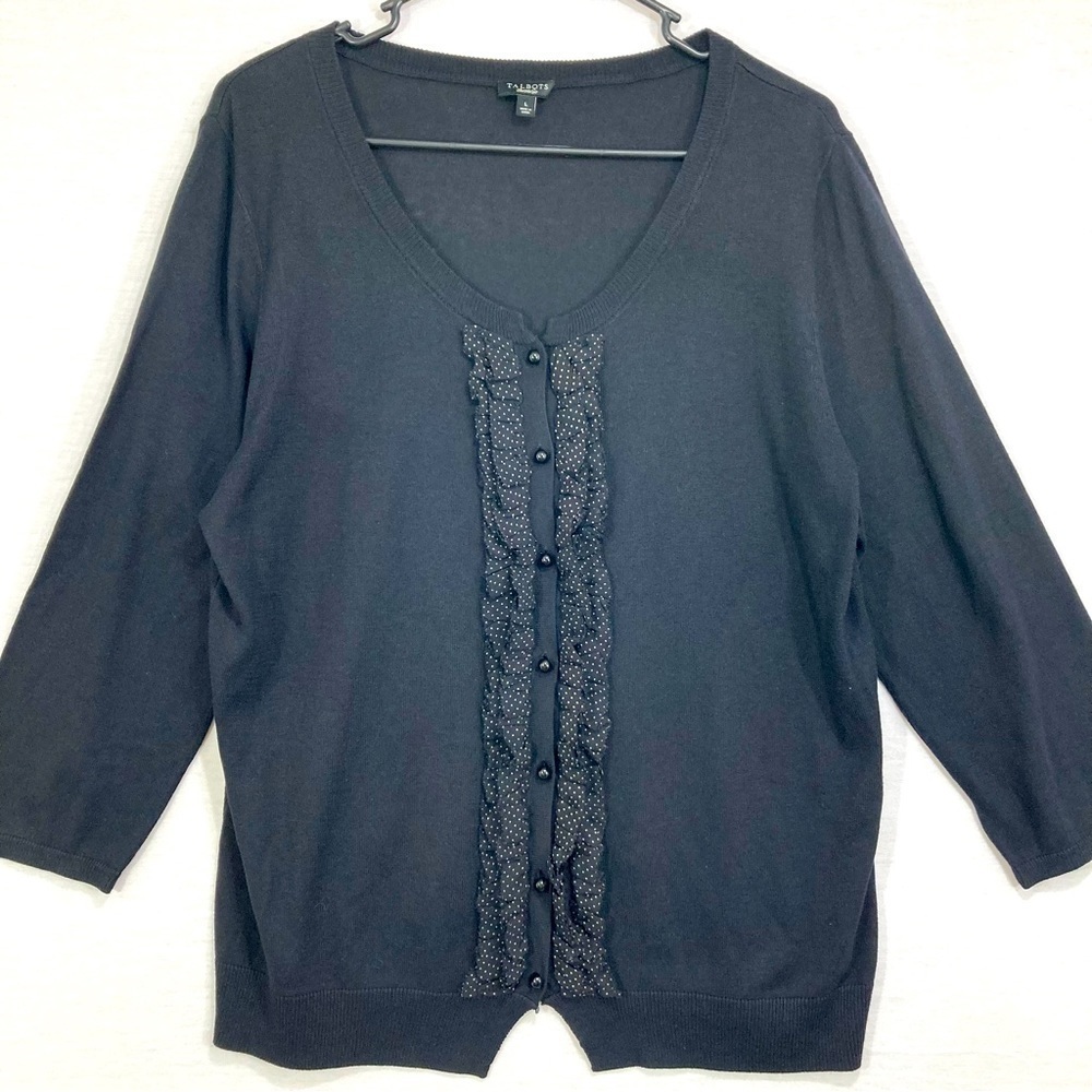 Talbots Black Silk Blend Button Cardigan Size Large
